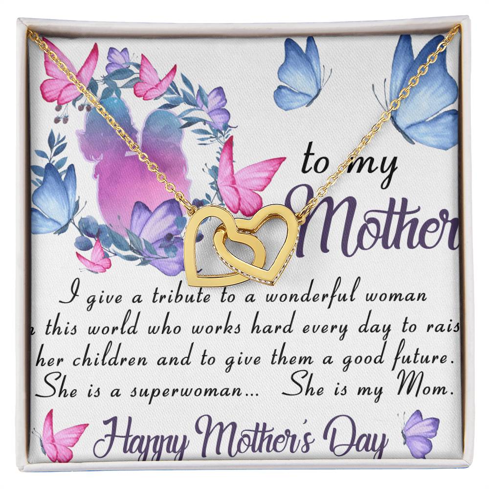 To My Mom- Pendant Necklace Birthday Gift Mothers Day Gift Jewelry For Her Interlocking Hearts Necklace