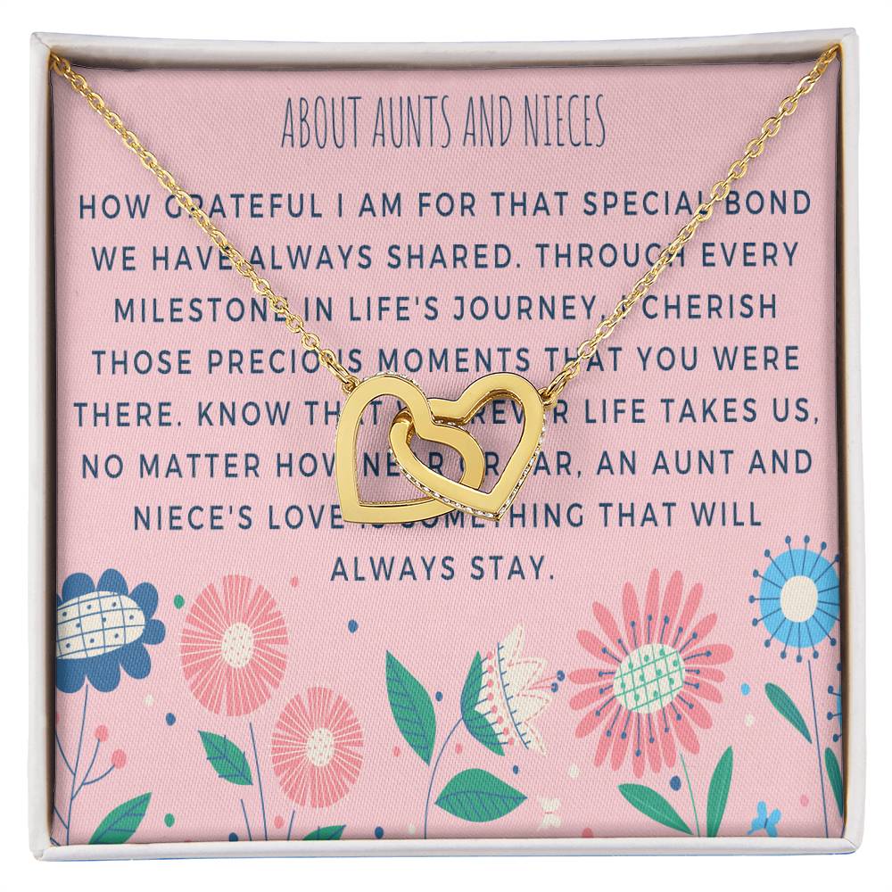 Aunt-Niece Necklace - Heartfelt Card & Jewelry Gift For Birthday Holiday Interlocking Hearts Necklace