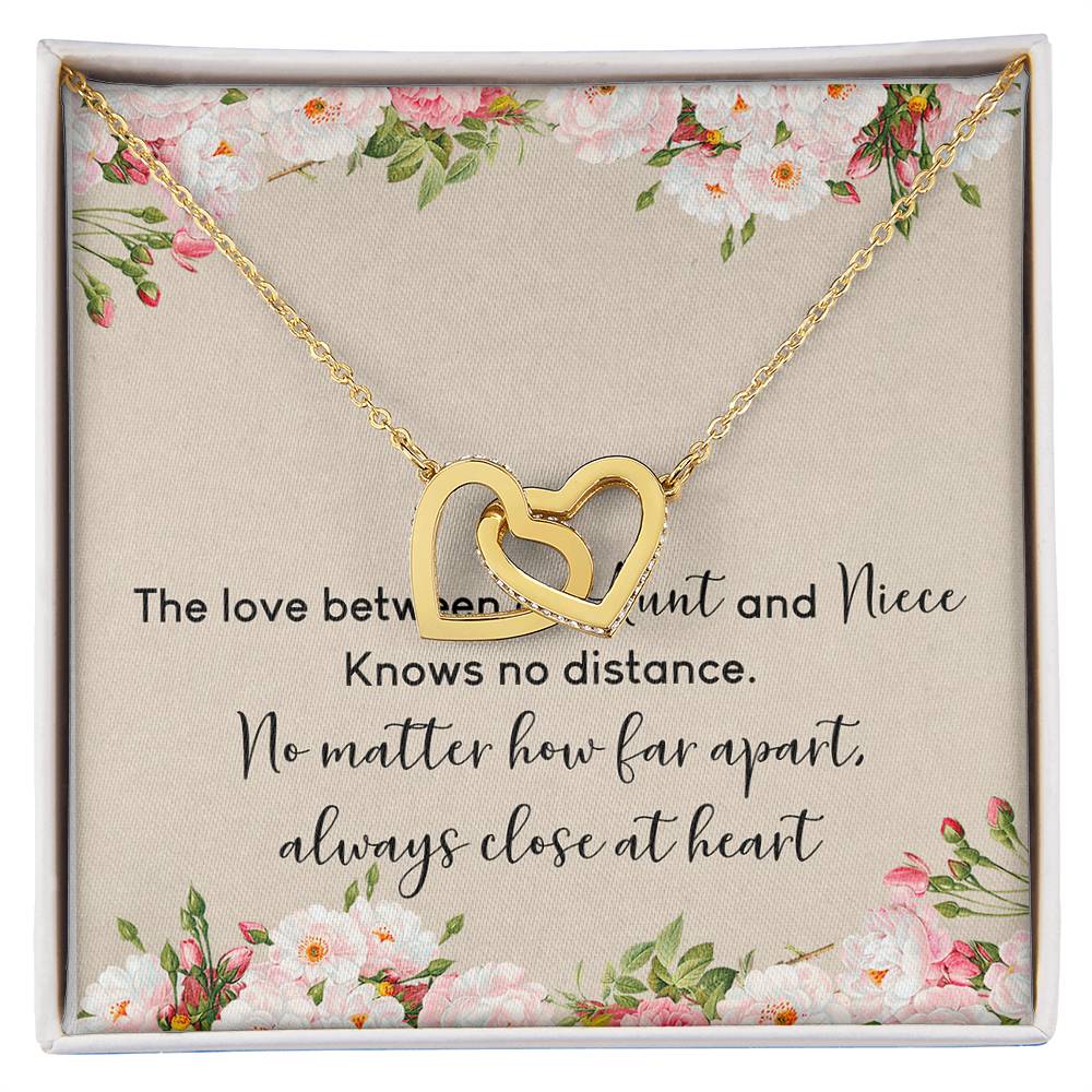 Aunt And Niece The Love No Distance Interlocking Hearts Necklace Birthday Message Card Gift