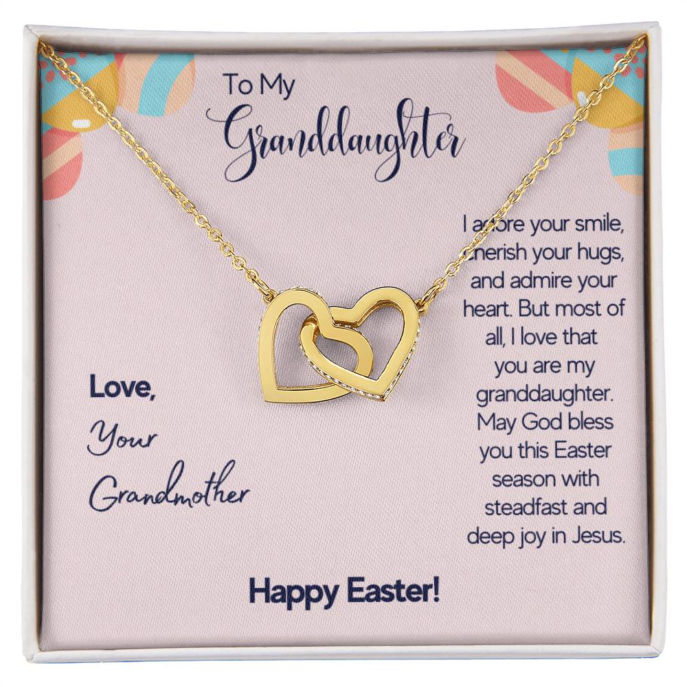 To My Granddaughter - I Adare Your Smile Cherish Your Hugs - Love Your Grandmother - Happy Easter - Necklace Interlocking Hearts Necklace