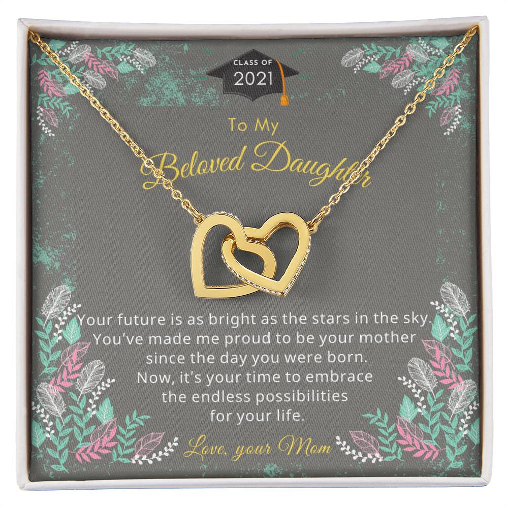 Two Hearts For Daughter'S Graduation Necklace. Interlocking Hearts Necklace