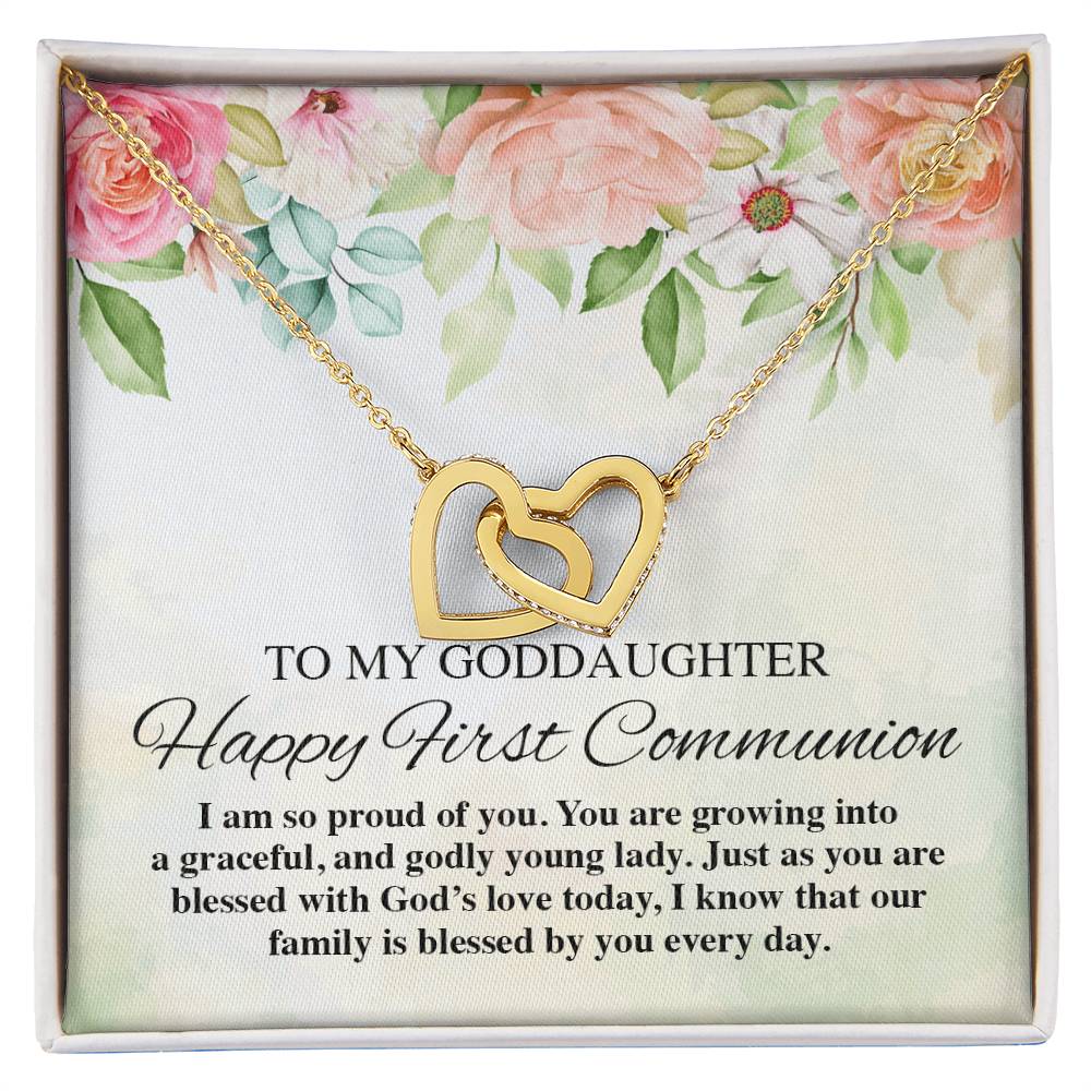 To My Goddaughter Happy First Communion Interlocking Hearts Necklace