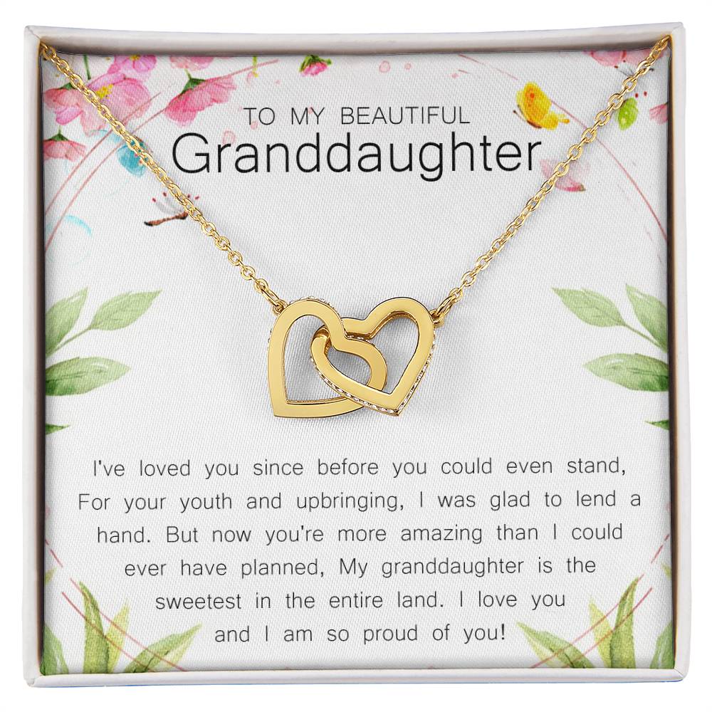 To My Beautiful Granddaughter Interlocking Hearts Necklace Message Card