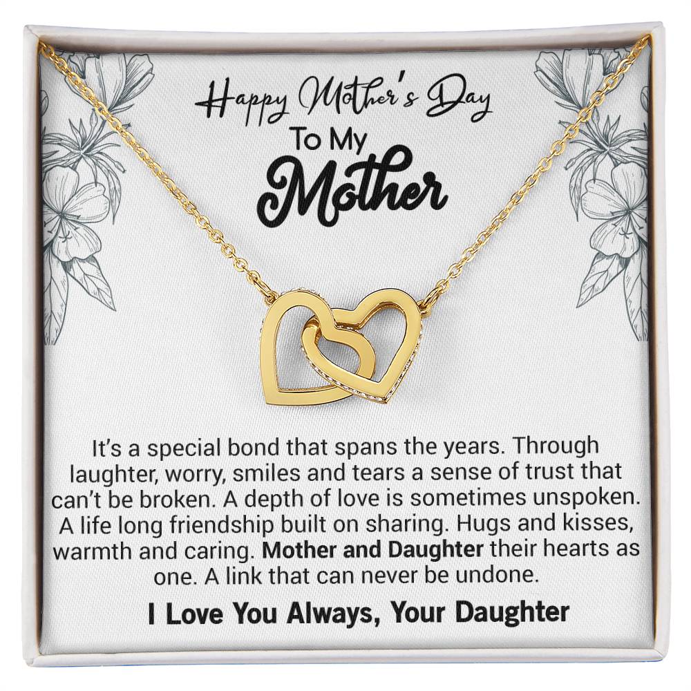 Happy Mother'S Day Mom It'S A Special Bond That Spans The Years. Interlocking Hearts Necklace