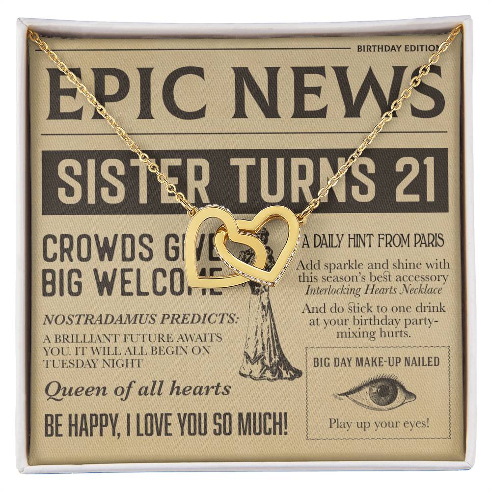 21St Birthday Gift Necklace Birthday Gift For Sister With Unique Message Card Interlocking Hearts Necklace