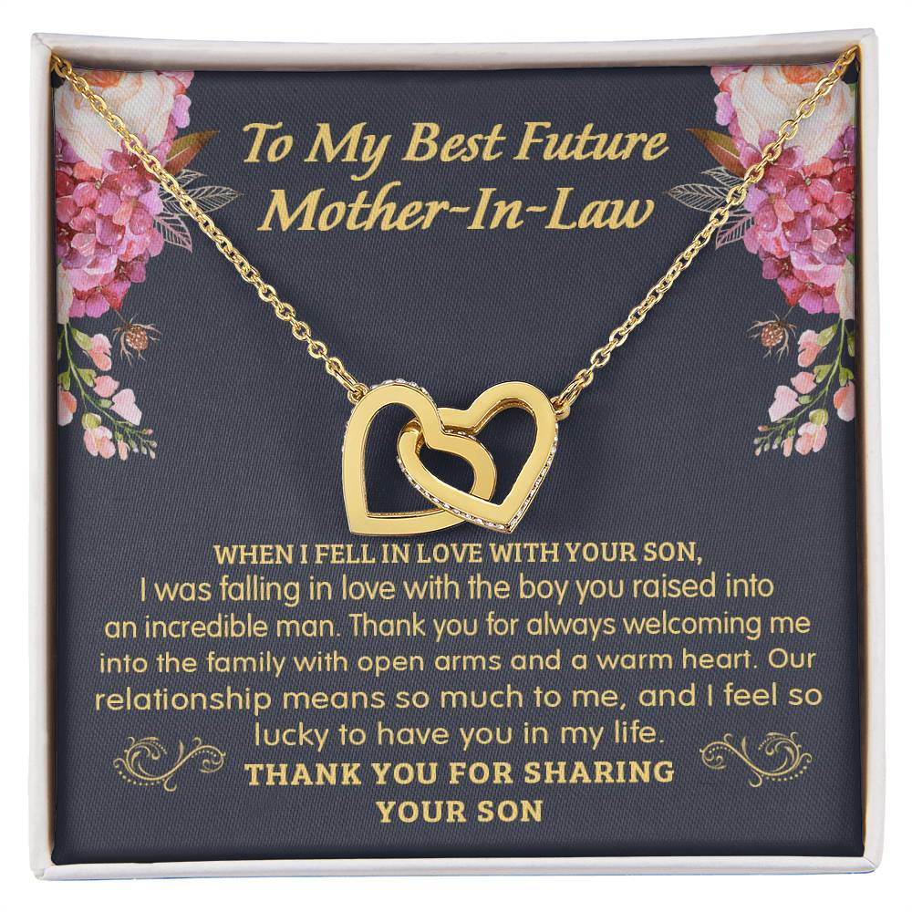 Gift For Future Mother-In-Law - The Boy You Raised - Interlocking Interlocking Hearts Necklace