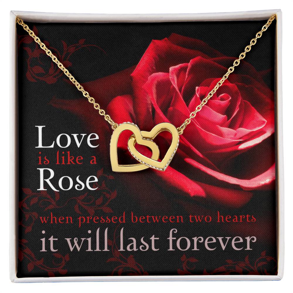 Love Is Like A Rose Designed To Be Beautiful Whether For Valentine Birthday Or Just Because. With Gift Box As Standard Or Upgrade To Our Mahogany Box. Interlocking Hearts Necklace