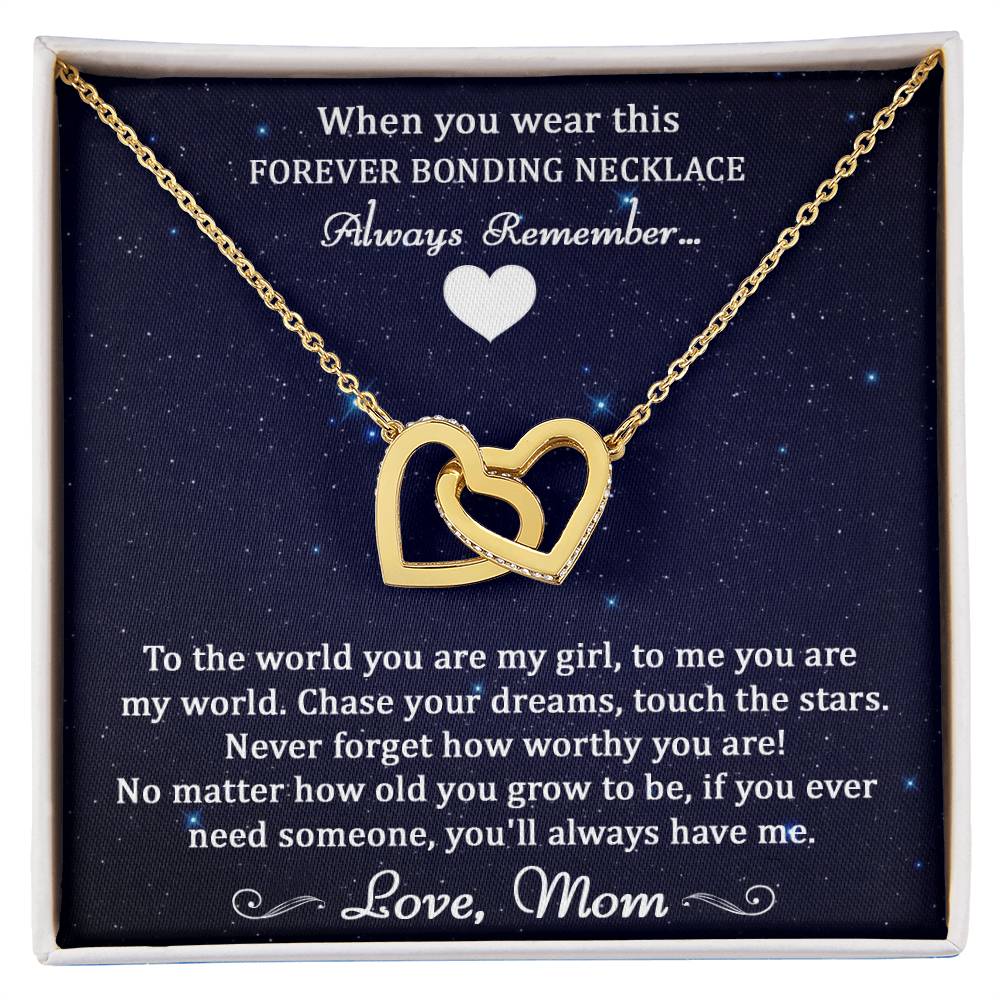 Forever Bonding Heart Necklace Gift Set - To My Daughter You Are My World Interlocking Hearts Necklace