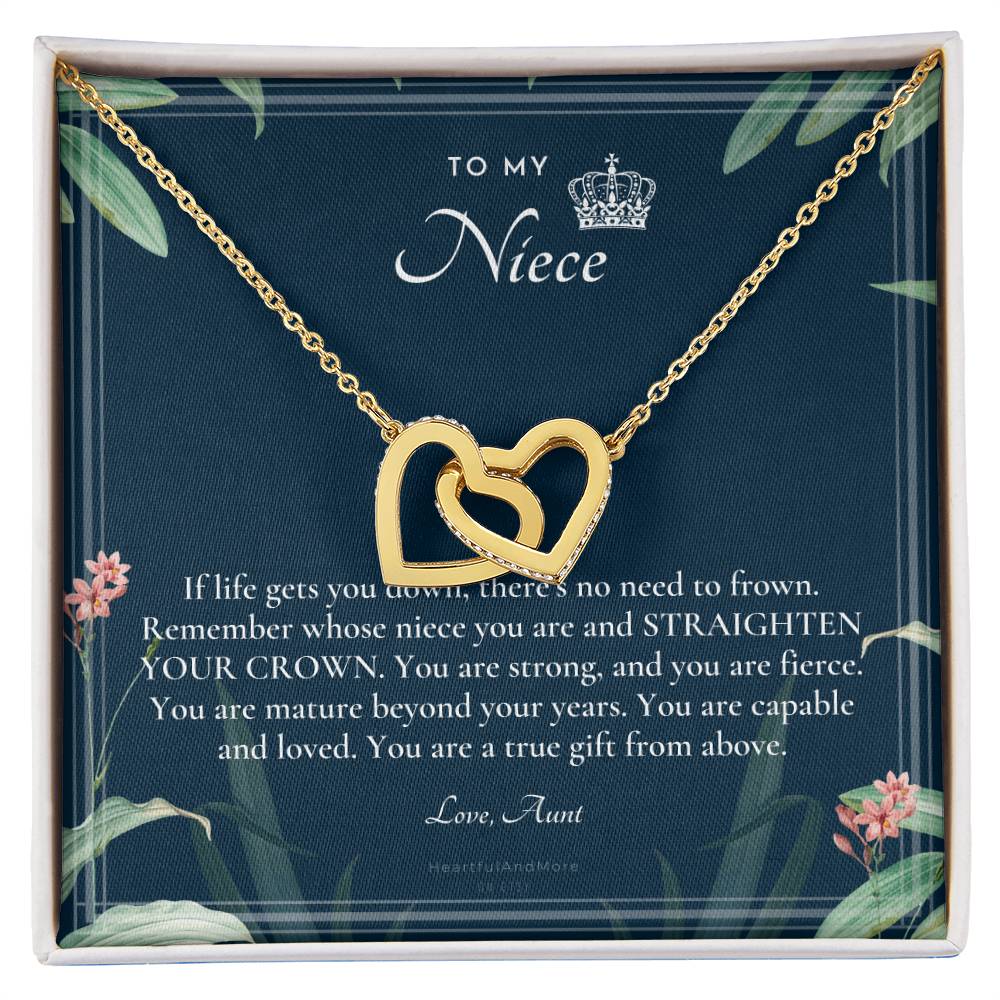 To My Niece Straighten Your Crown Necklace Aunt Niece Necklace Niece Birthday Gift Niece Graduation Gift Interlocking Hearts Necklace