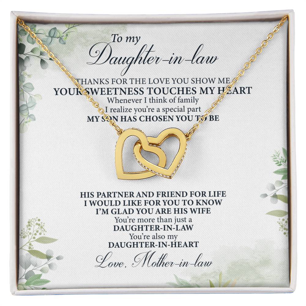 To My Daughter-In-Law- Perfect Gift From Mother-In-Law Interlocking Hearts Necklace
