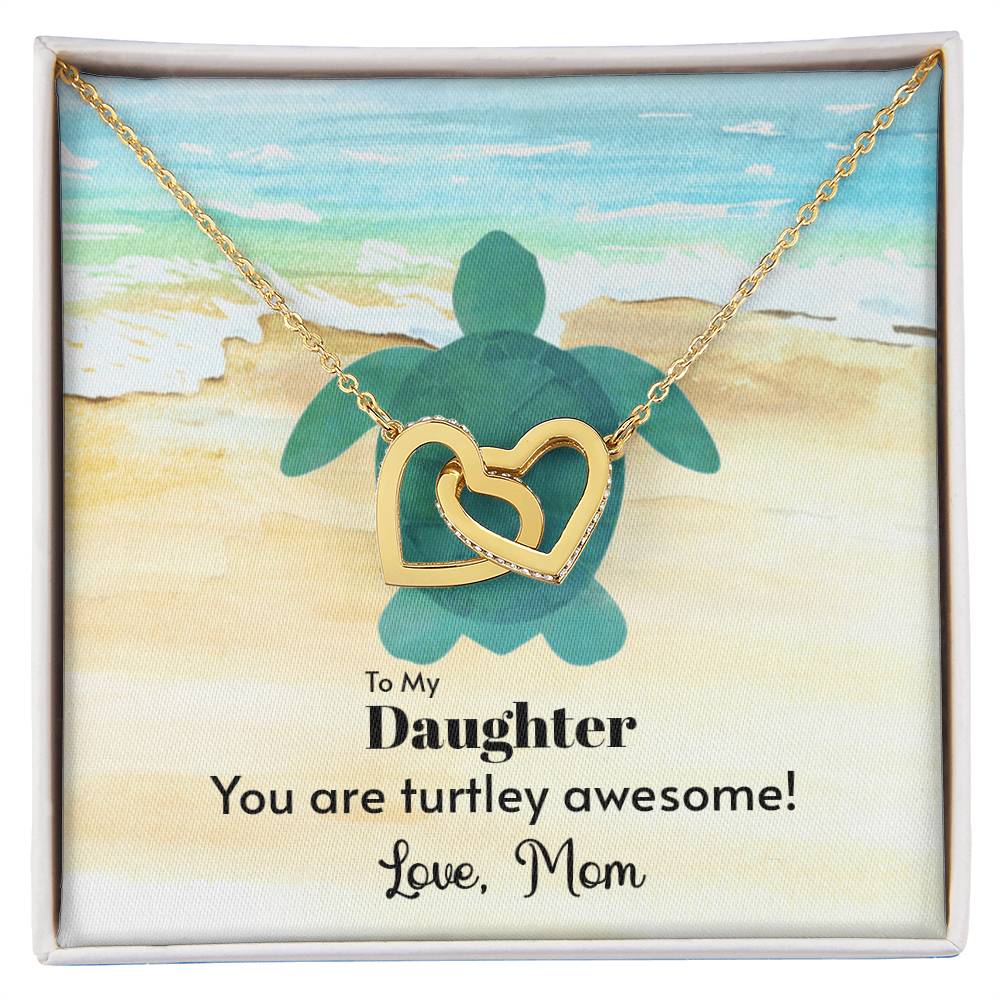 My Daughter Is Turtely Awesome Love Mom Cubic Zirconia Diamond Interlocking Heart Necklace Interlocking Hearts Necklace