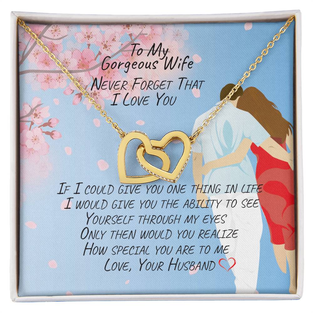 Gift For Wife - Interlocking Necklace- Never Forget That I Love You Interlocking Hearts Necklace