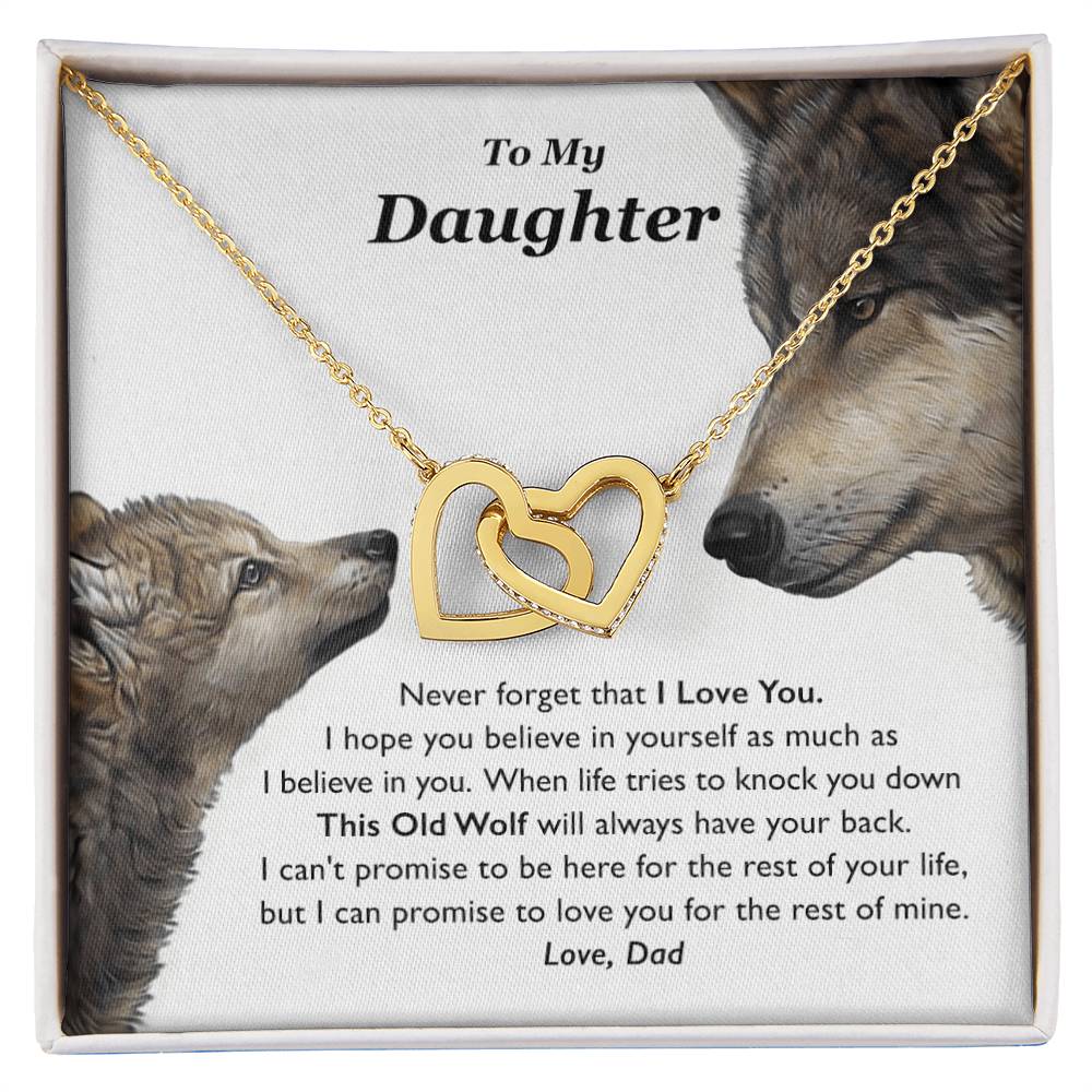 My Daughter This Old Wolf Will Always Have Your Back Interlocking Hearts Necklace
