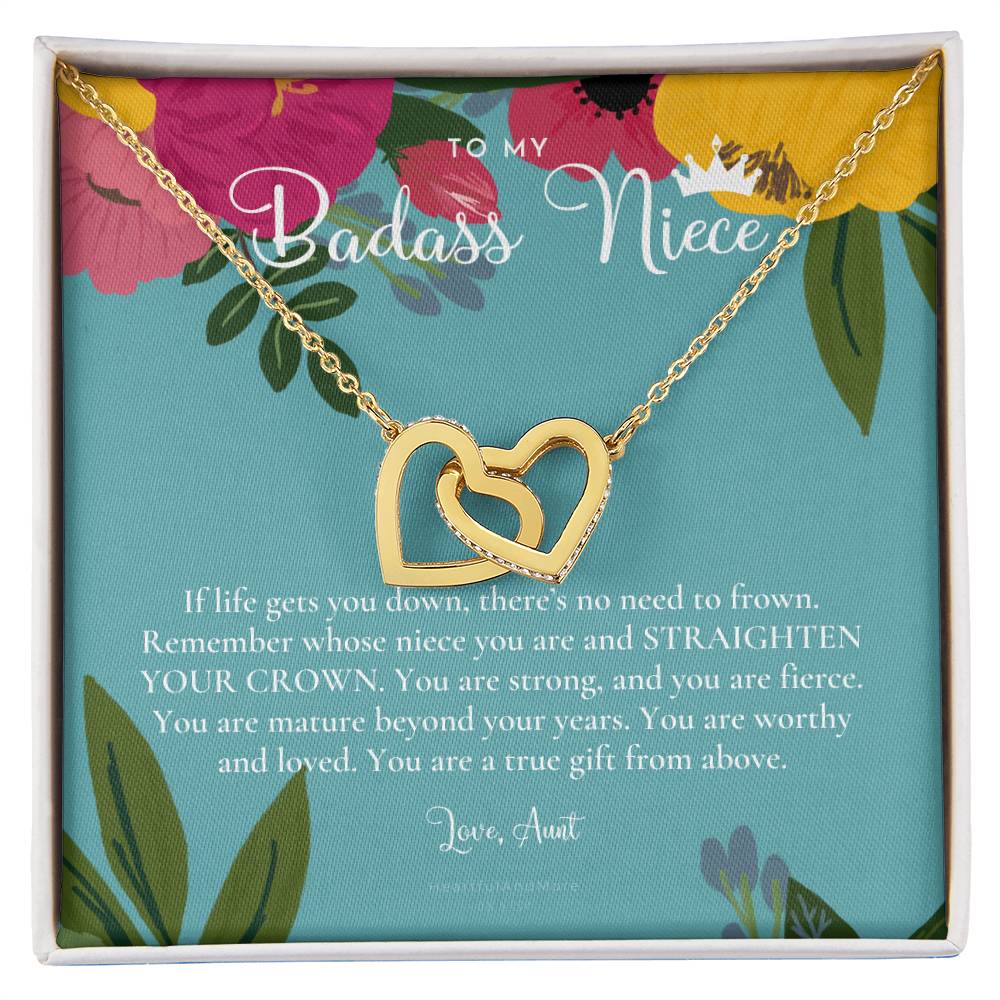 To My Badass Niece Straighten Your Crown Necklace Aunt Niece Necklace Niece Birthday Gift Niece Graduation Gift Interlocking Hearts Necklace