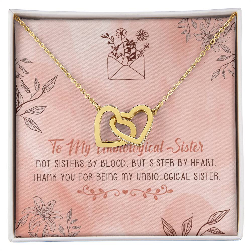 To My Unbiological Sister Interlocking Hearts Necklace Message Card