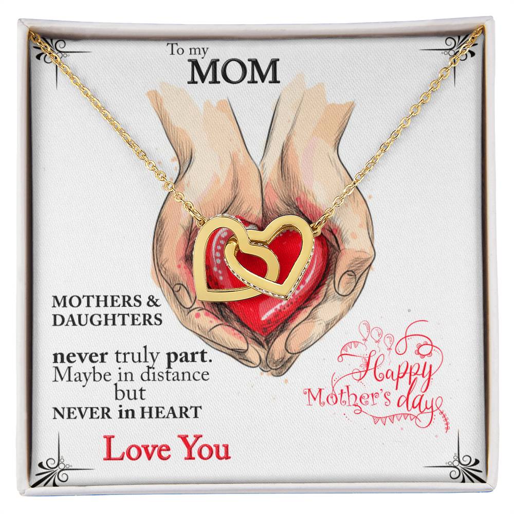 Mothers And Daughters Never Truly Part. Beautiful Necklace For Your Mom. Interlocking Hearts Necklace