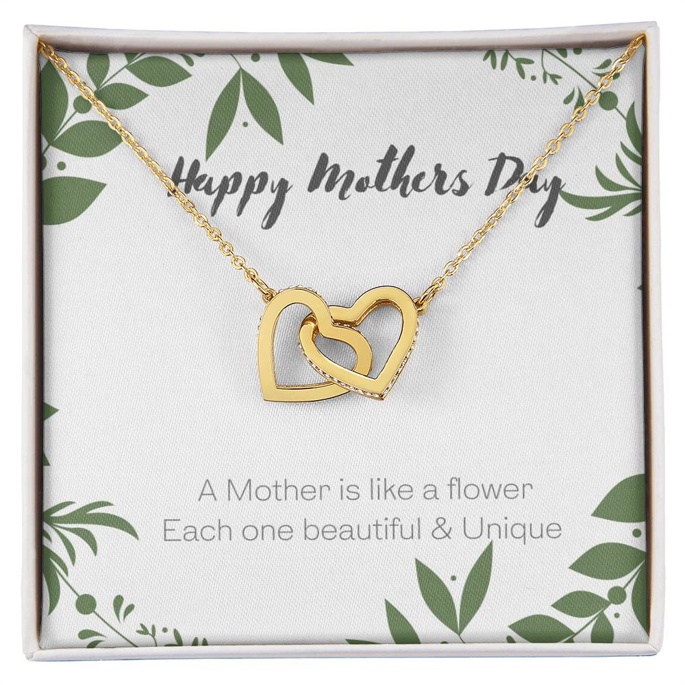 A Mother Is Like A Flower - Each One Beautiful & Unique Interlocked Hearts Mothers Day Gift Interlocking Hearts Necklace