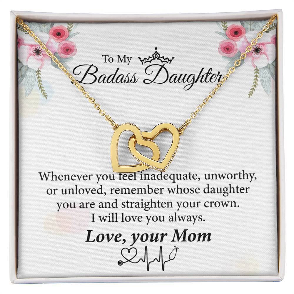 To My Badass Daughter Necklace From Mom👩⚕️ Interlocking Hearts Necklace
