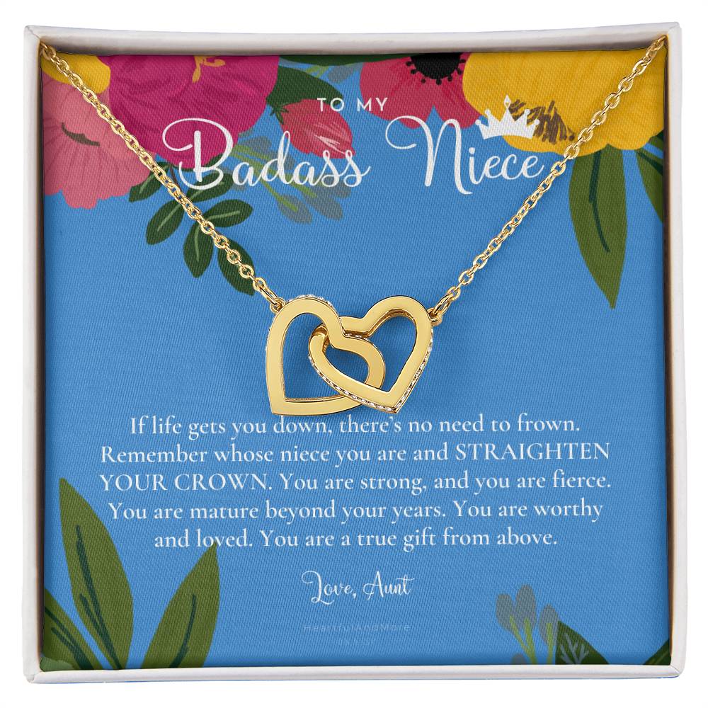 To My Badass Niece Straighten Your Crown Necklace Aunt Niece Necklace Niece Birthday Gift Niece Graduation Gift Interlocking Hearts Necklace