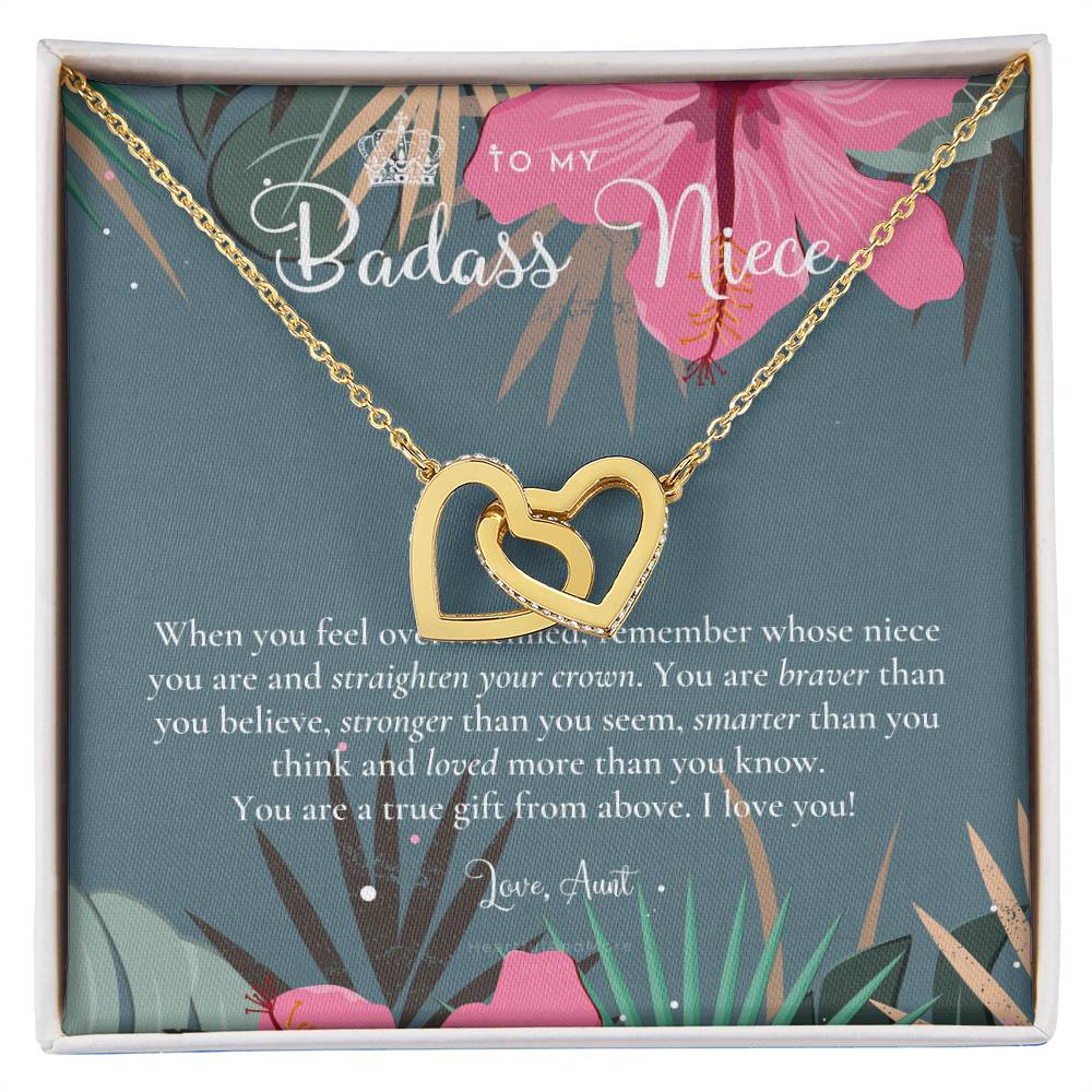 To My Badass Niece Straighten Your Crown Necklace Aunt Niece Necklace Niece Birthday Gift Niece Graduation Gift Interlocking Hearts Necklace