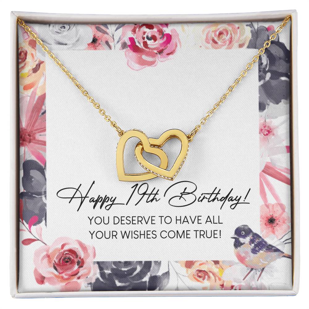 Happy 19Th Birthday Interlocking Hearts Necklace Message Card