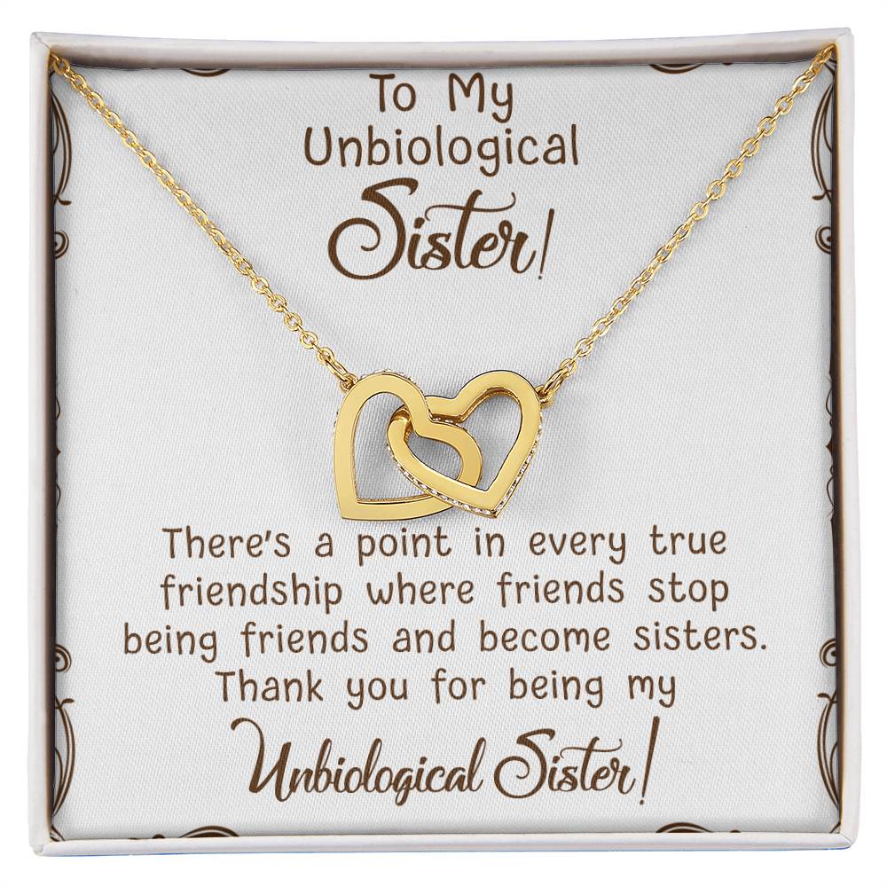 To My Unbiological Sister Interlocking Hearts Necklace Message Card