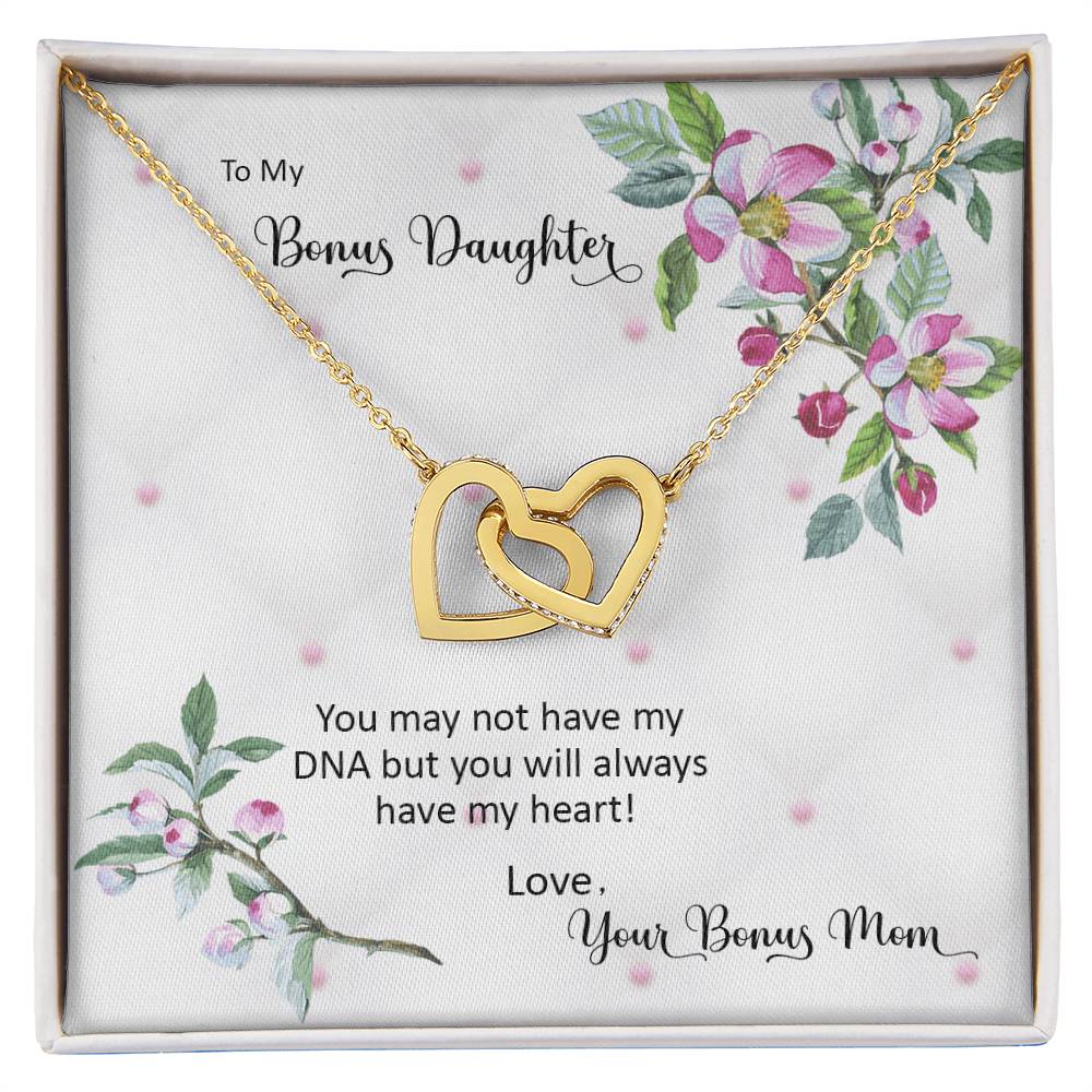 Bonus Daughter From Bonus Mom No Dna But You Have My Heart Interlocking Hearts Necklace