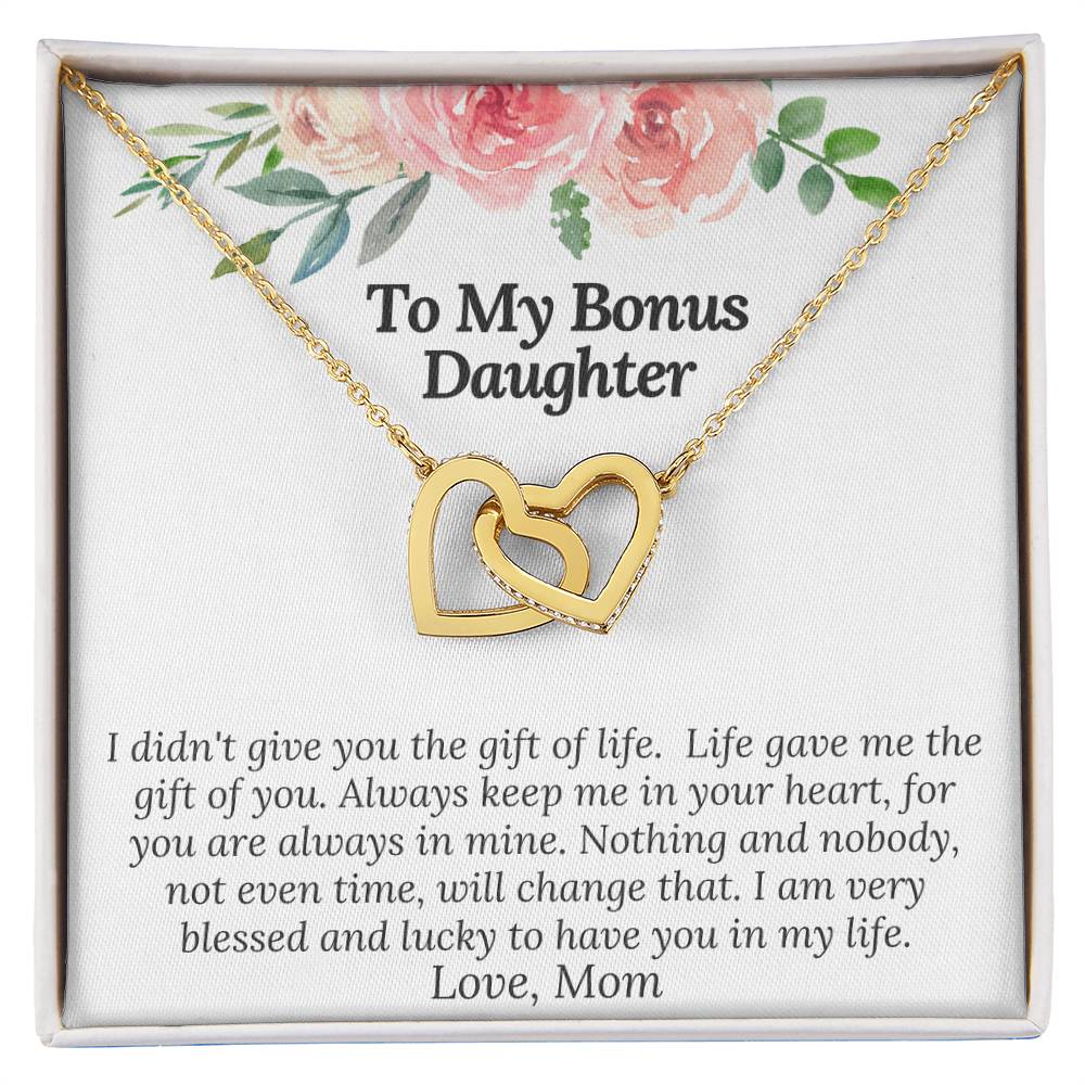 To My Bonus Daughter I Am Blessed And Lucky To Have You In My Life Necklace Interlocking Hearts Necklace