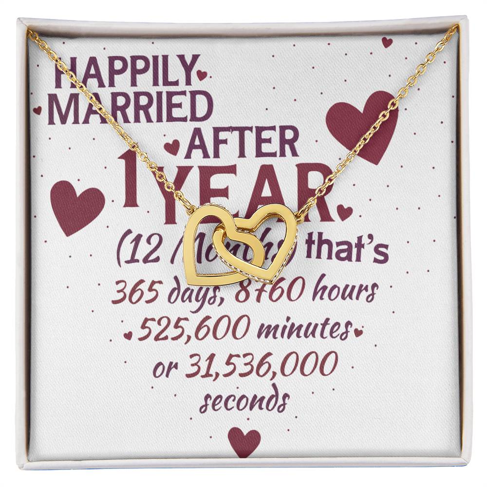 1 Year Anniversary Married Hanging Heart Sign Keepsake Interlocking Hearts Necklace