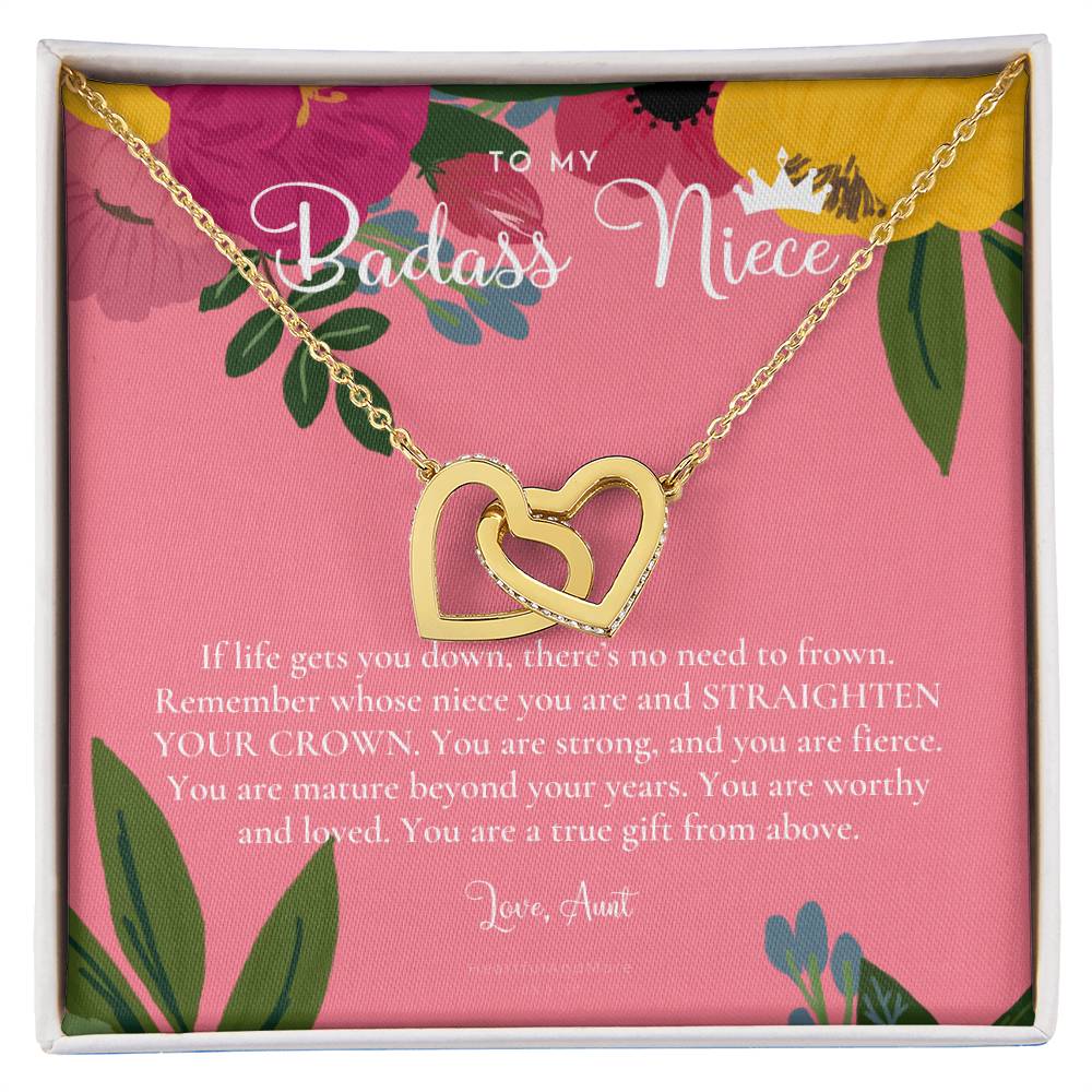 To My Badass Niece Straighten Your Crown Necklace Aunt Niece Necklace Niece Birthday Gift Niece Graduation Gift Interlocking Hearts Necklace