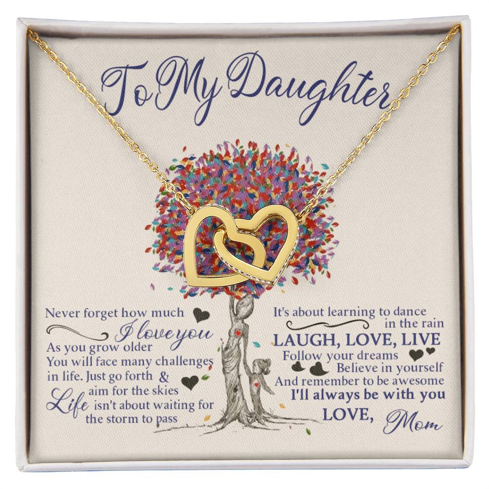 My Daughter - Follow Your Dreams - Love Mom Interlocking Hearts Necklace