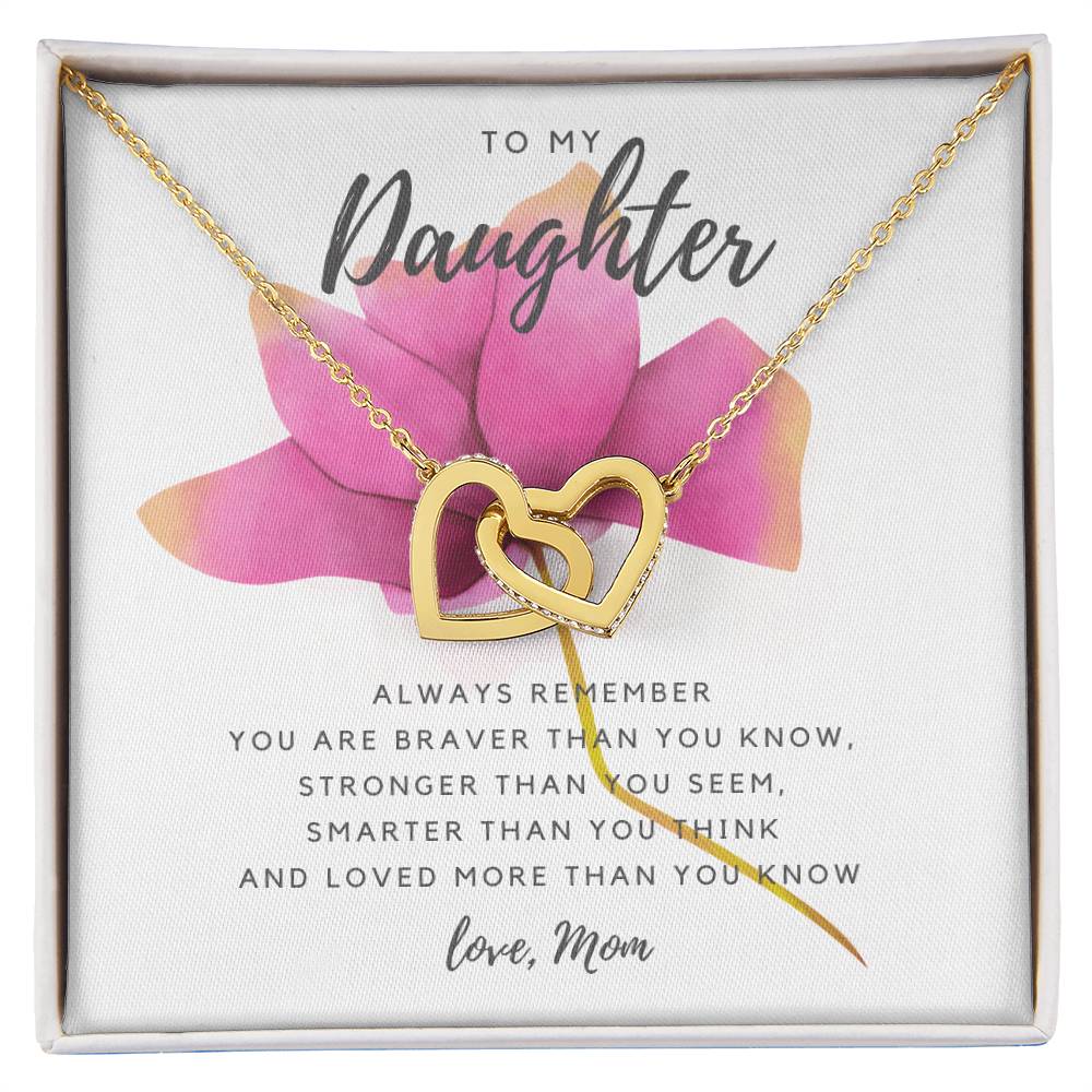 To My Daughter Necklace - Pink Rose Interlocking Hearts Necklace