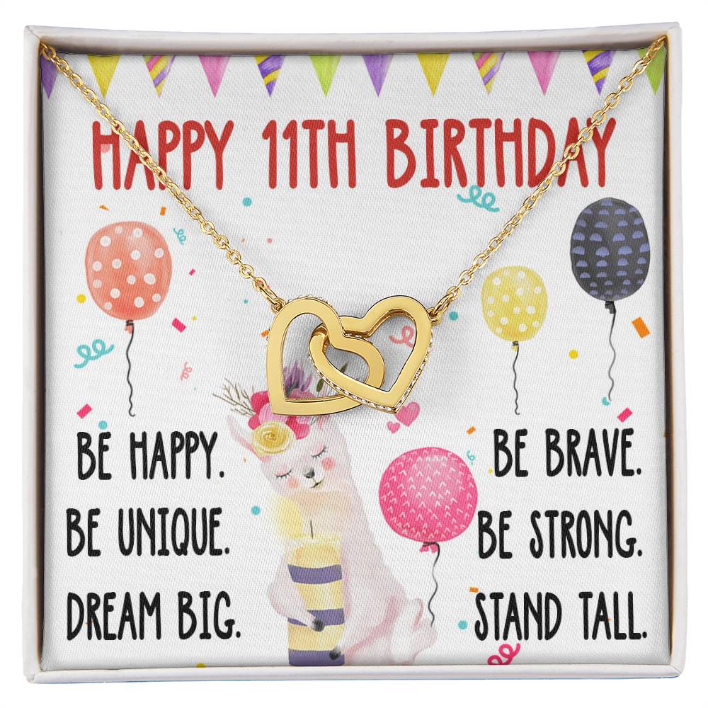 11Th Birthday Necklace Gift For Girl Daughter Birthday Gift For 11 Years Old Teen Birthday Gift Cute Llama Interlocking Hearts Necklace