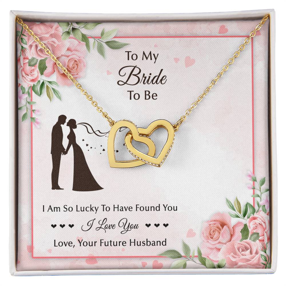 To My Bride To Be . Interlocking Hearts Pink Silhouette Design Interlocking Hearts Necklace