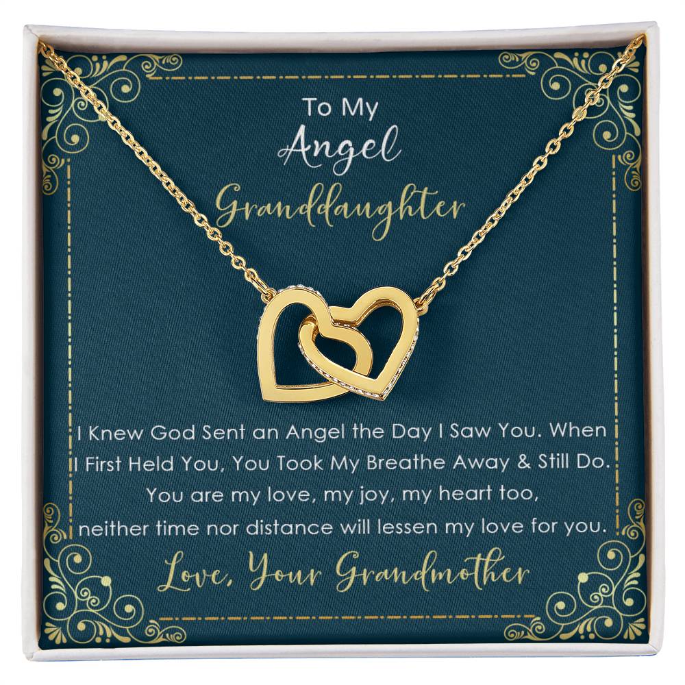 To My Angel Granddaughter - Neither Time Nor Distance Will Lessen My Love For You - Necklace Interlocking Hearts Necklace