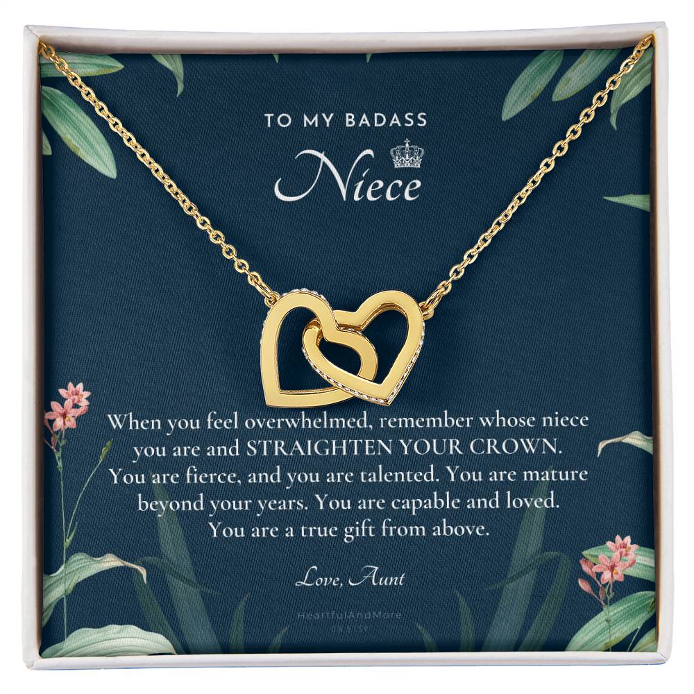 To My Badass Niece Straighten Your Crown Necklace Aunt Niece Necklace Niece Birthday Gift Niece Graduation Gift Interlocking Hearts Necklace