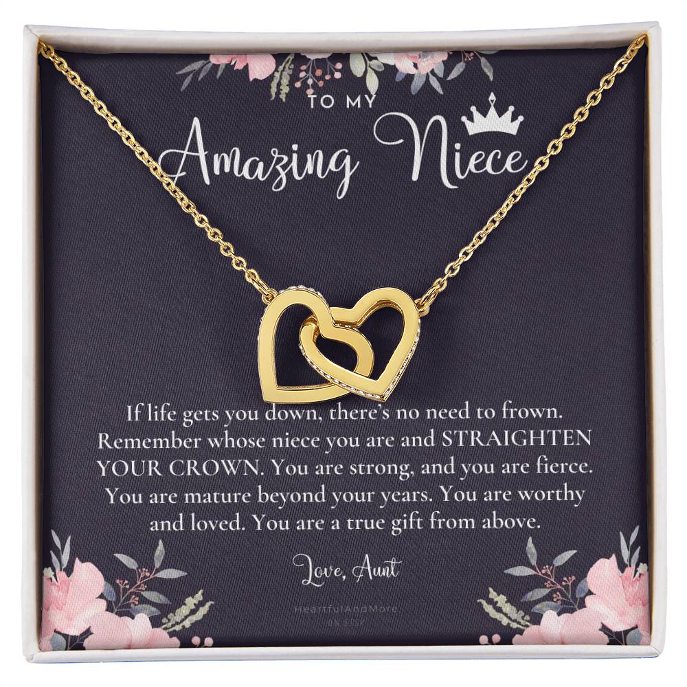 To My Amazing Niece Straighten Your Crown Necklace Aunt Niece Necklace Niece Birthday Gift Niece Graduation Gift Interlocking Hearts Necklace