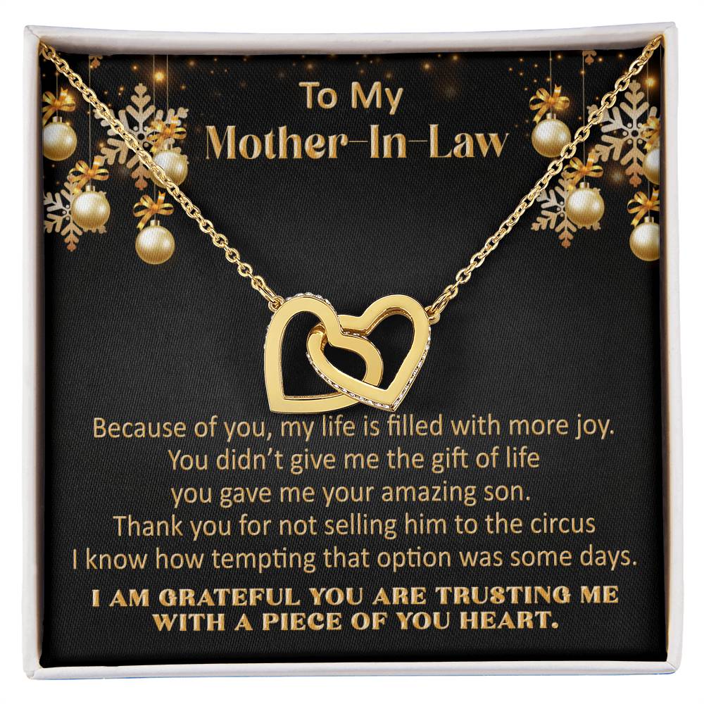 Gift For Mother-In-Law Christmas - More Joy - Interlocking Interlocking Hearts Necklace