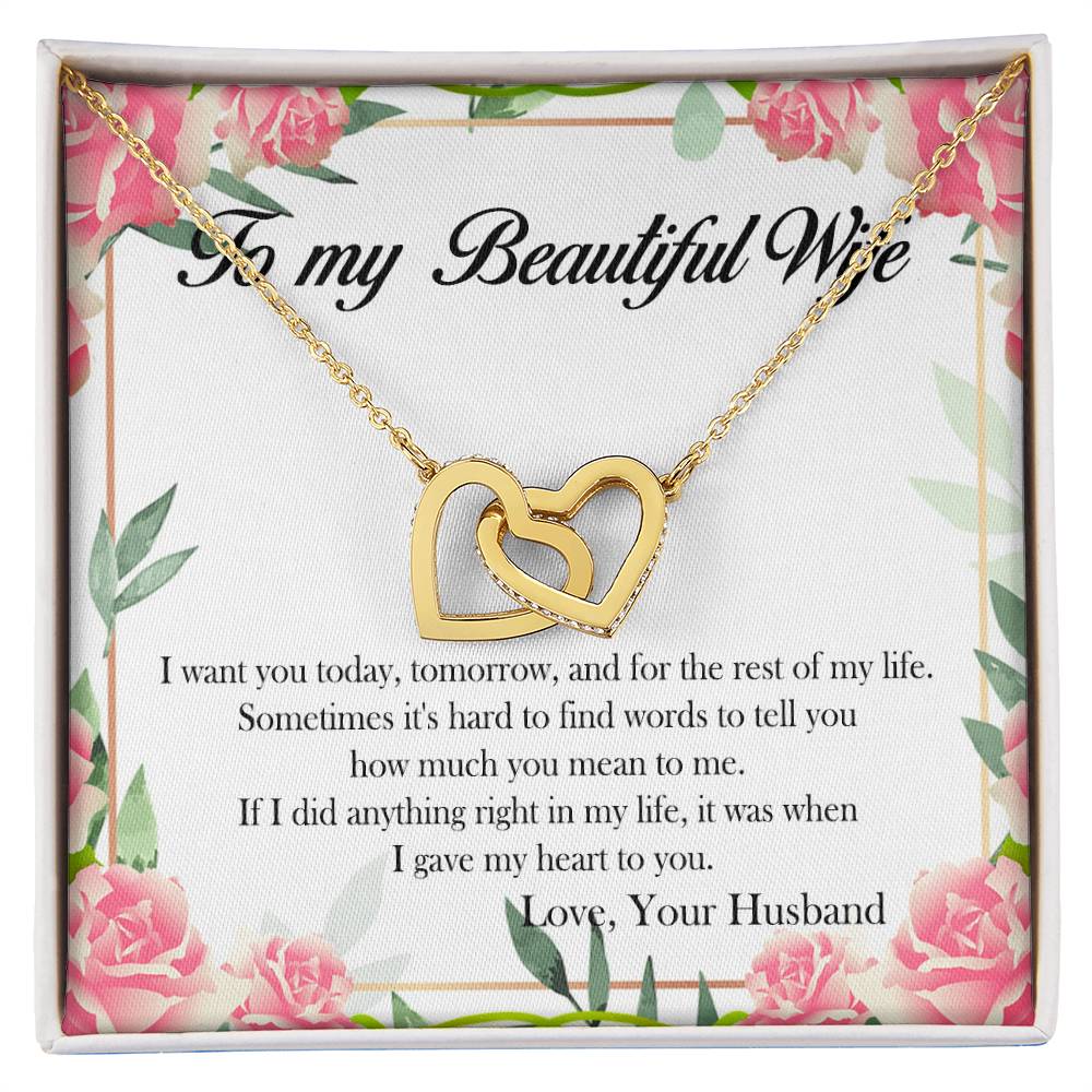 To My Beautiful Wife Interlocking Hearts Necklace