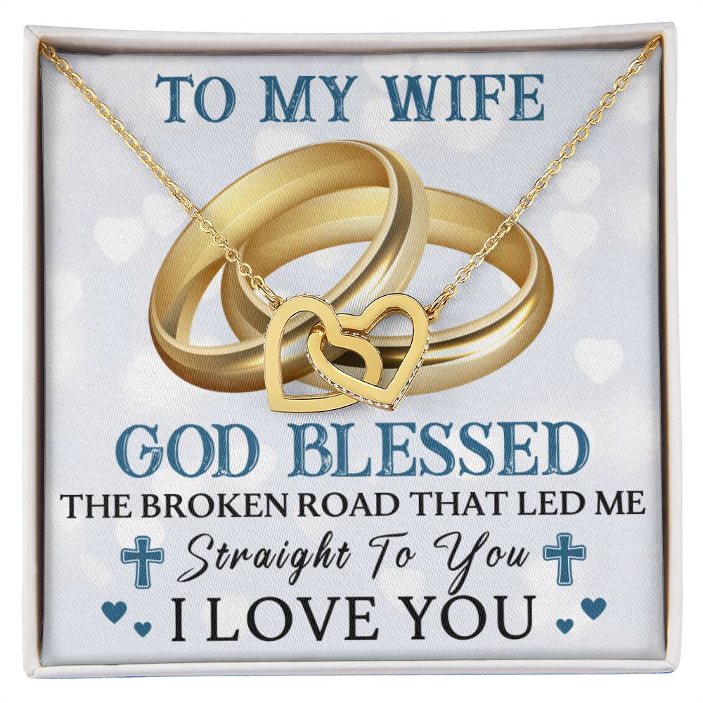 To My Wife - God Blessed - Double Hearts Interlocking Hearts Necklace