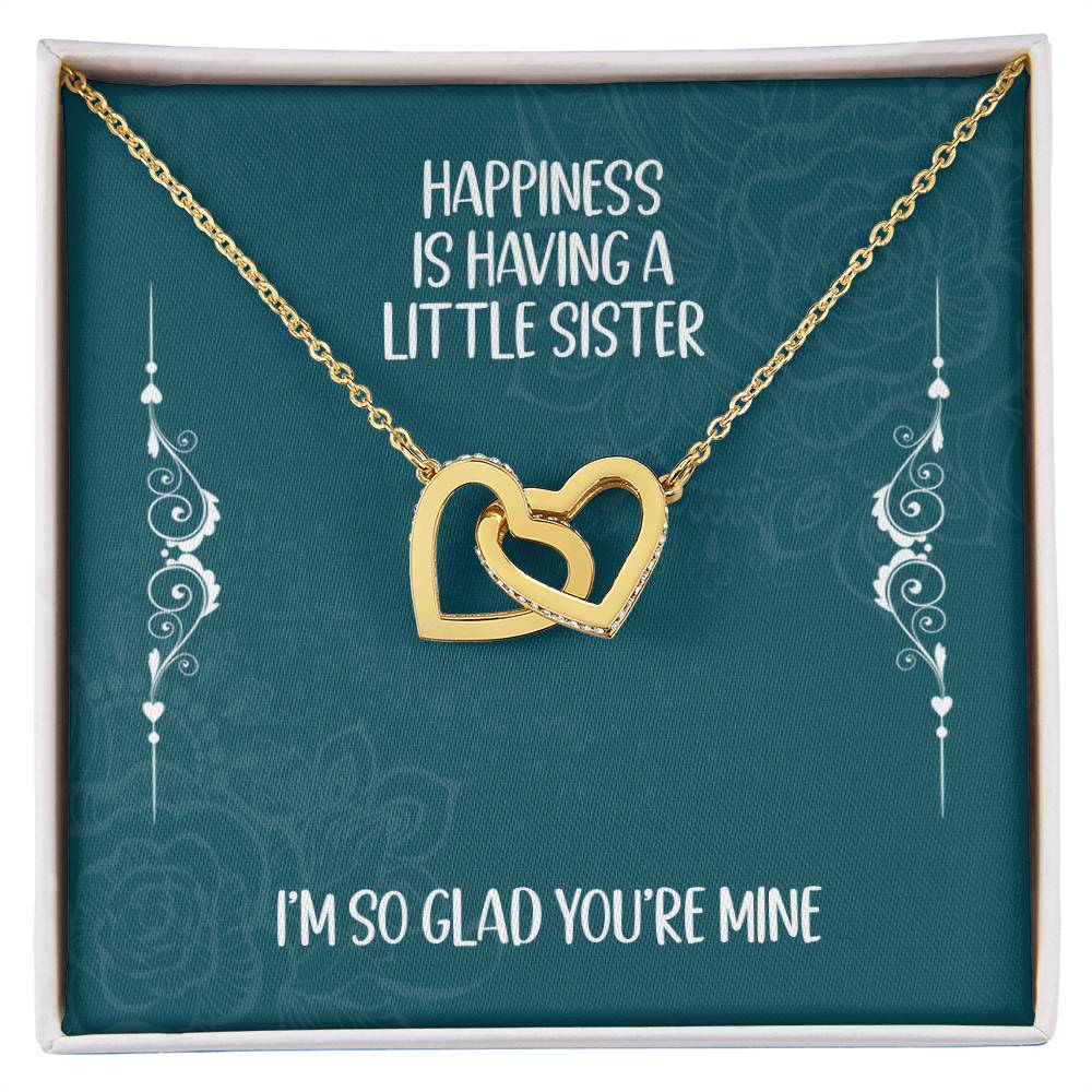 Heart Necklace Gift For Sister - Happiness Is Having A Great Little Sister Interlocking Hearts Necklace