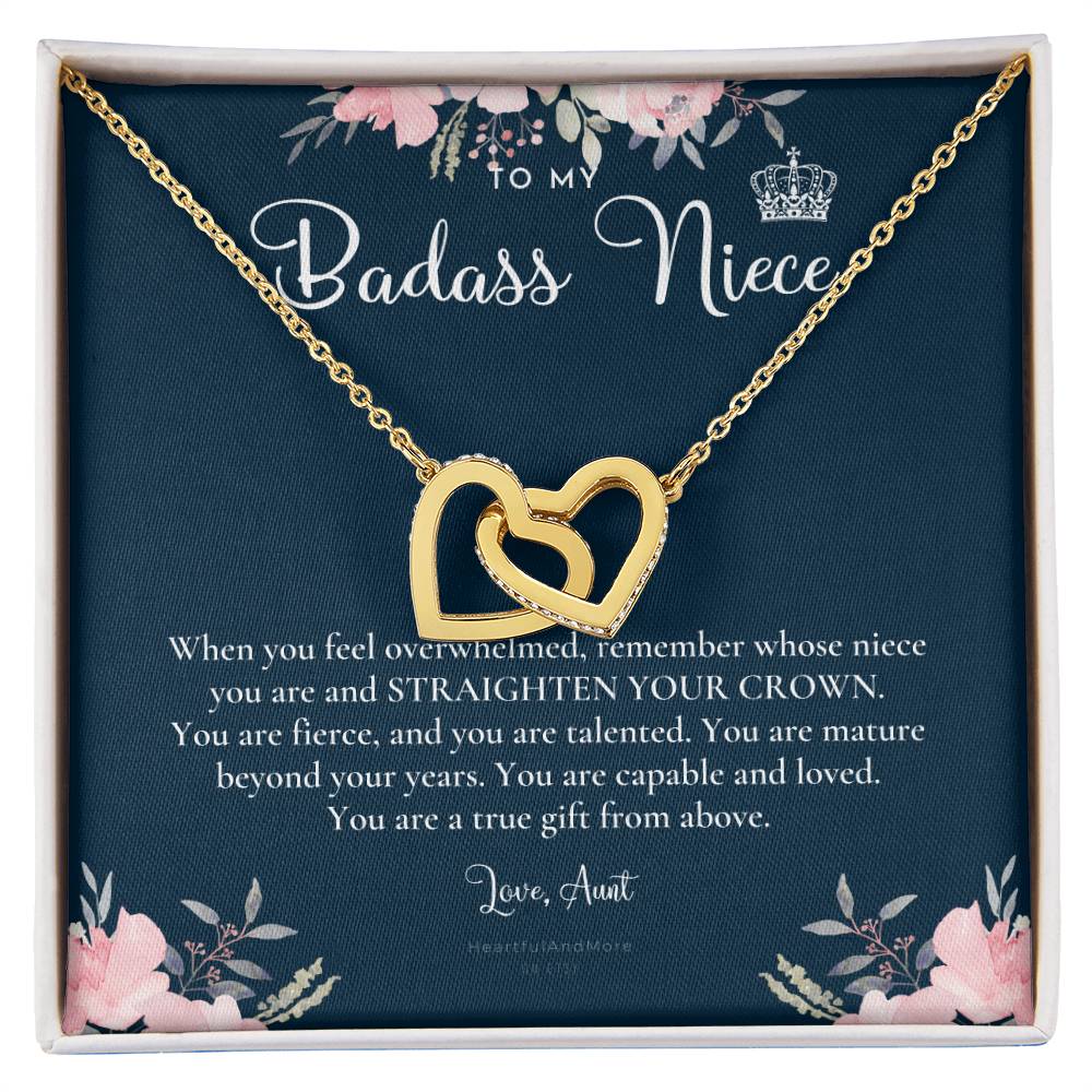 To My Badass Niece Straighten Your Crown Necklace Aunt Niece Necklace Niece Birthday Gift Niece Graduation Gift Interlocking Hearts Necklace