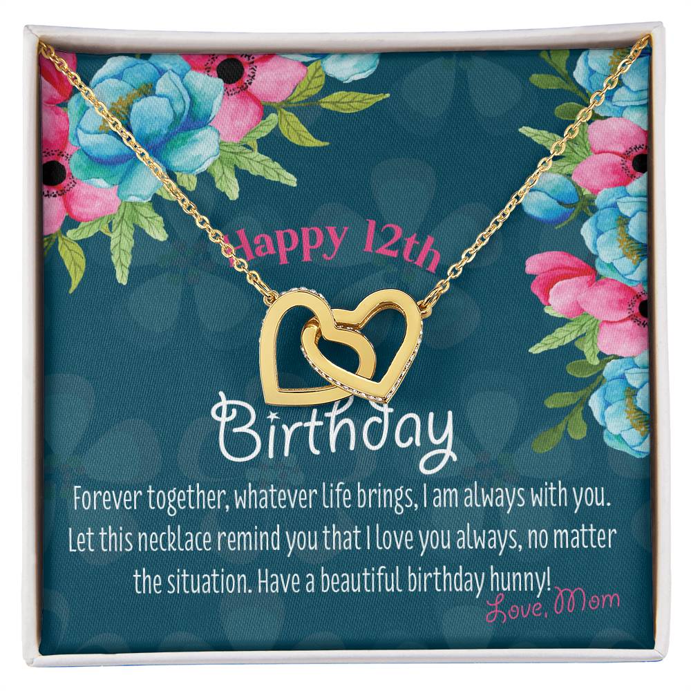 12Th Birthday Gift To Daughter From Mom Heart Birthday Necklace Daughter Turning 12 Gift From Mother Interlocking Hearts Necklace