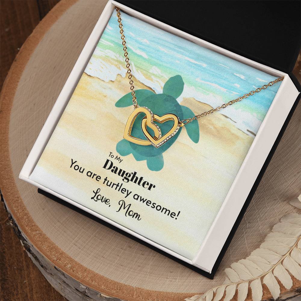 My Daughter Is Turtely Awesome Love Mom Cubic Zirconia Diamond Interlocking Heart Necklace Interlocking Hearts Necklace