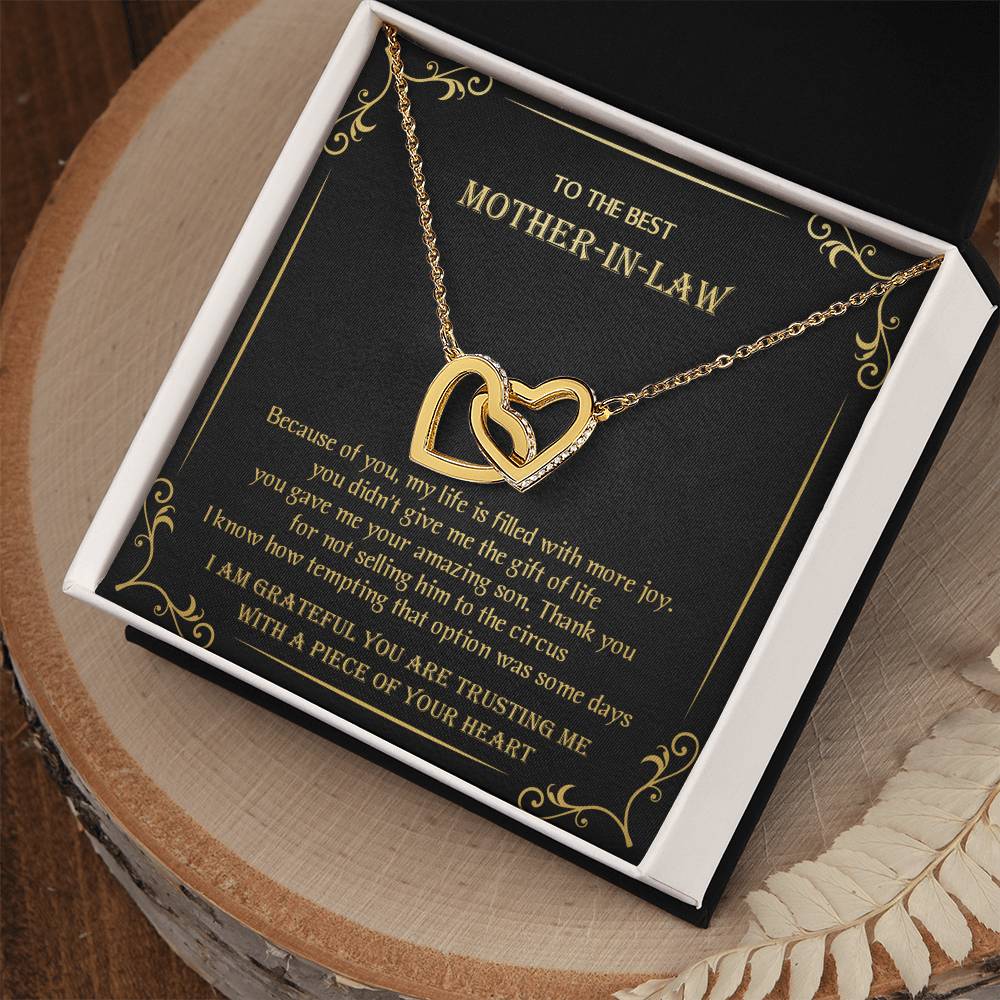 Gift For Mother-In-Law - You Gave Me Your Amazing Son - Interlocking Interlocking Hearts Necklace