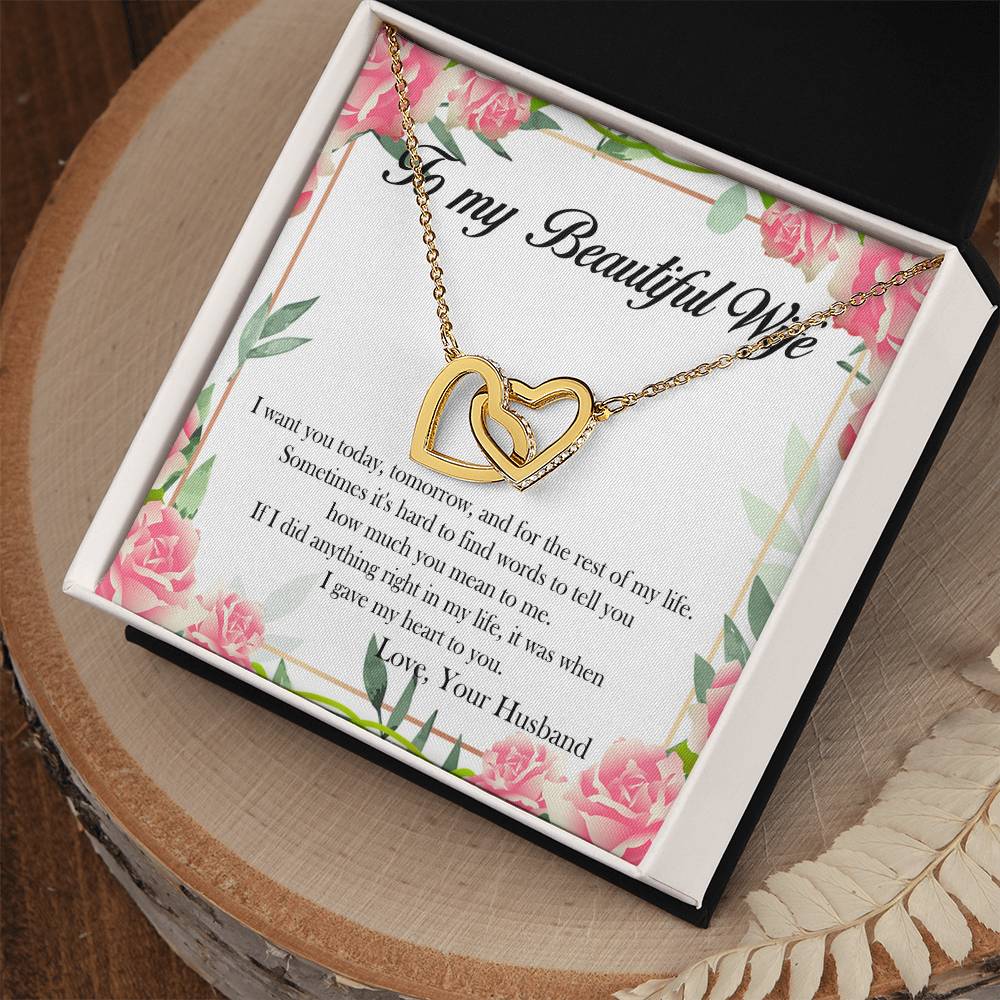 To My Beautiful Wife Interlocking Hearts Necklace