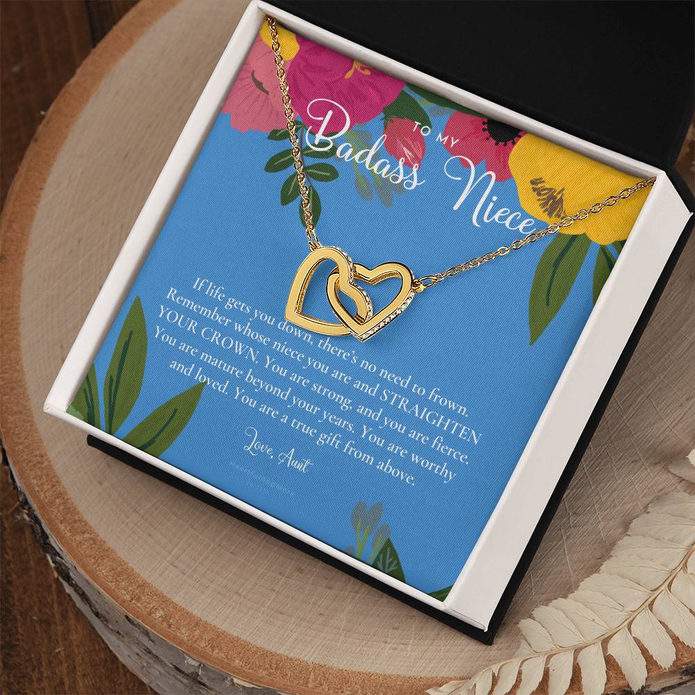 To My Badass Niece Straighten Your Crown Necklace Aunt Niece Necklace Niece Birthday Gift Niece Graduation Gift Interlocking Hearts Necklace