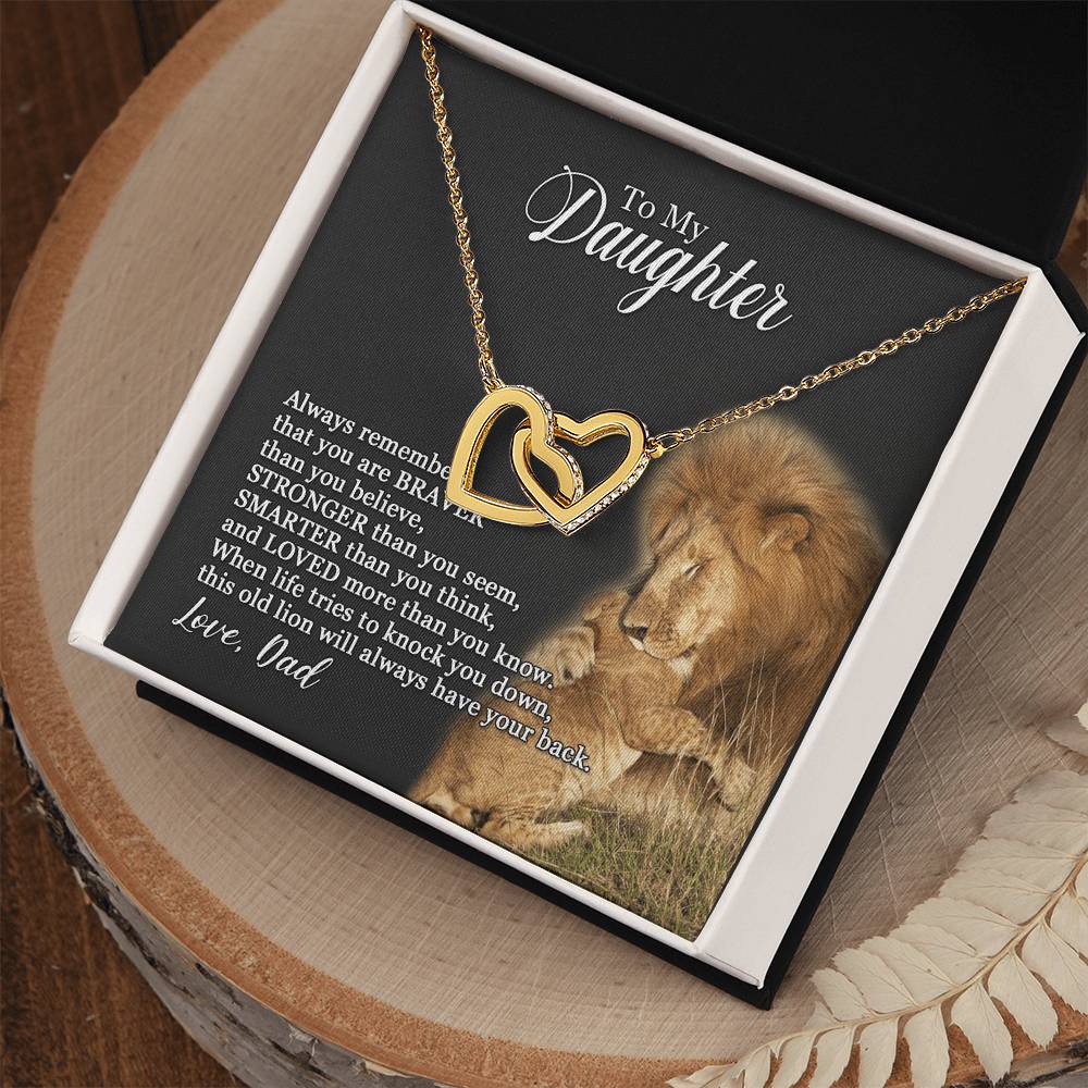 To My Daughter - This Old Lion Will Always Have Your Back - Necklace Interlocking Hearts Necklace