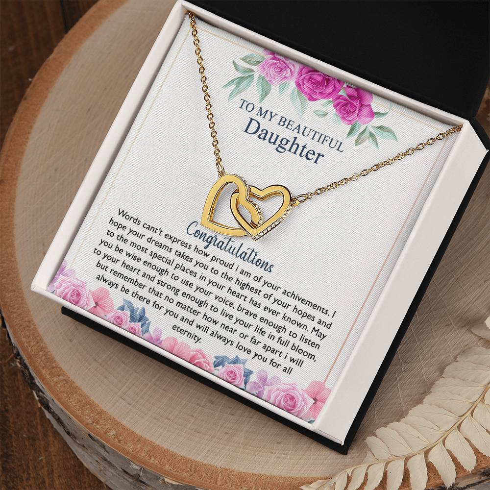 To My Beautiful Daughter Necklace Best Gift For Your Daughter On Her Graduation Day With A Touching Message Card That Express How Much You Love Her. Interlocking Hearts Necklace