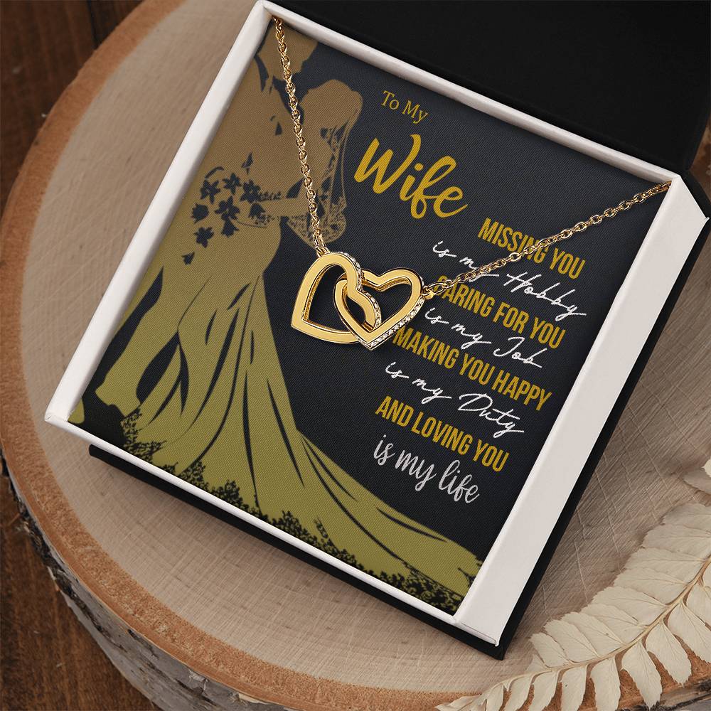 To My Wife - Missing You. Interlocking Hearts Necklace